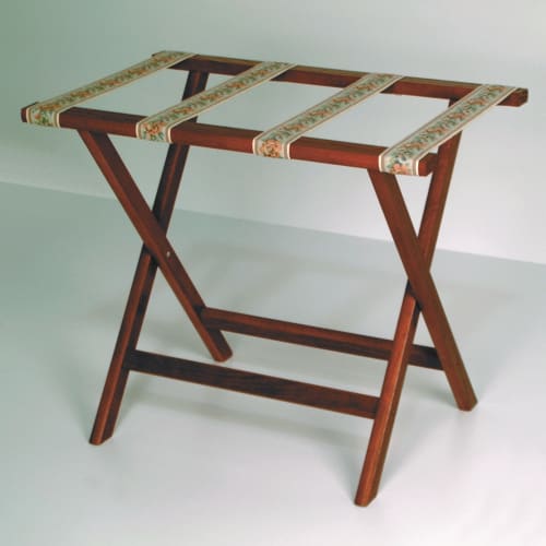 Deluxe Oak Luggage Rack, Tapestry Straps, Mahogany Finish